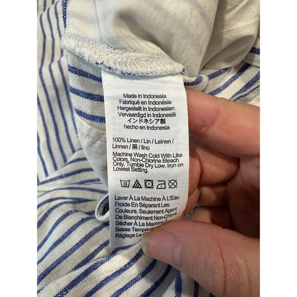 Madewell The Harlow Wide Leg Pants 100% Linen Blue and White Stripe Size 4 - Picture 6 of 7